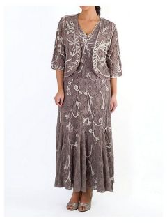 Chesca Plus Size Mink Ombre Cornelli Stretch Lace Dress Brown