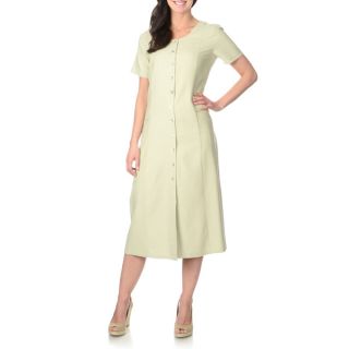 La Cera Womens Sage Green Silk Button front Dress  