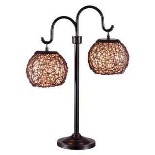 Kenroy Home 32245BRZ Castillo 2 Light Outdoor Table Lamp in Bronze with Brown Shade