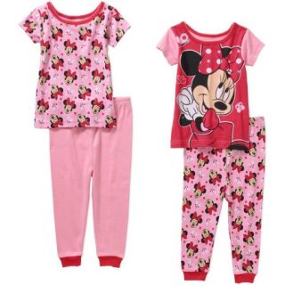 Minnie Mouse Baby Infant Girl Cotton Tight Fit Short Sleeve Pajamas, 4 Pieces