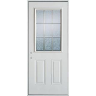 Stanley Doors 32 in. x 80 in. Geometric Clear and Brass 1/2 Lite 2 Panel Prefinished White Right Hand Inswing Steel Prehung Front Door 1000S SCL 32 R