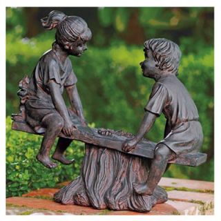Four Seasons Courtyard Boy & Girl Seesaw Statue, Resin With Bronze Finish, 14 In. Model# 33707