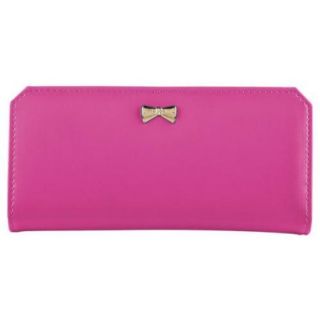 Zodaca Hot Pink Women Fashion PU Leather Wallet Button Bowknot Clutch Purse Lady Long Purse Handbag Bag with 16 Card Slots Holder (7.09" x 3.54")