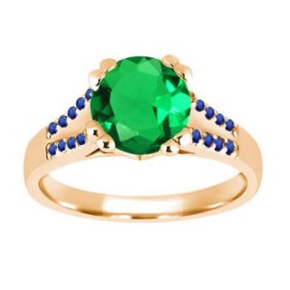 0.97 Ct Round Green Nano Emerald Blue Sapphire 14K Yellow Gold Ring
