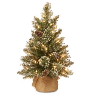 ft. Glittery Bristle Pine Tree with Battery Operated Warm White LED
