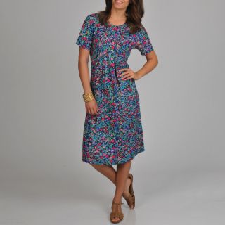 La Cera Womens Floral print Short sleeve Button front Dress