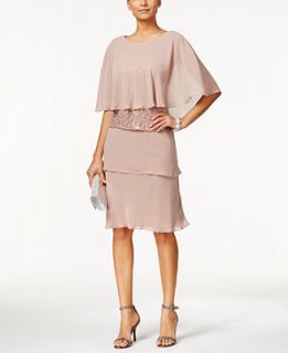 SL Fashions Sequined Lace Sheath Dress and Chiffon Capelet   Dresses