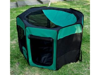 Pawhut 46" Deluxe Soft Sided Folding Pet Playpen / Crate   Green / Black