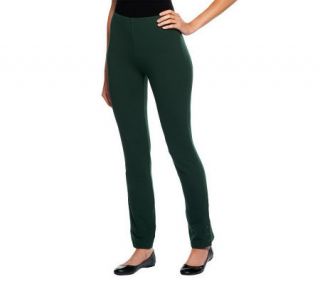 Susan Graver Stretch Cotton Full Length Knit Leggings with Buttons —
