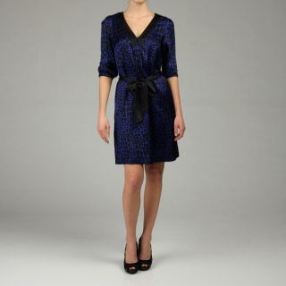 OC by Oleg Cassini Womens Cobalt Print Silk Belted Dress   12520879