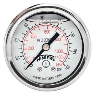 Winters Instruments PFQ Series 2 in. Stainless Steel Liquid Filled Case Pressure Gauge with 1/8 in. NPT CBM and Range of 0 160 psi/kPa PFQ2438