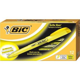 BIC Brite Liner Highlighter, Chisel Tip, Yellow, 1 Dozen