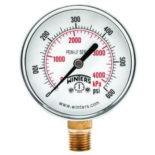 Winters Instruments PEM LF Series 2.5 in. Lead Free Brass Pressure Gauge with 1/4 in. NPT LM and 0 600 psi/kPa PEM218LF