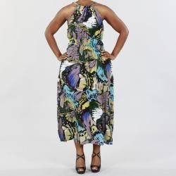Mlle Gabrielle Womens Printed Plus Size Halter Maxi Dress  