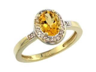 14k Yellow Gold Natural Citrine Ring Oval 5x7 mm 1 ct Diamond Halo 1/2 inch wide, sizes 5 10