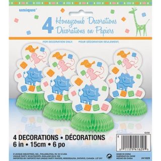 Mini Honeycomb Zoo Animals Baby Shower Decorations, 4pk