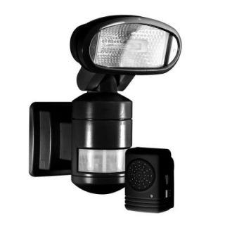 NightWatcher Security 220 Degree Outdoor Black Motorized Motion Tracking Halogen Security Light with Wireless Indoor Audio Alarm NW300BK