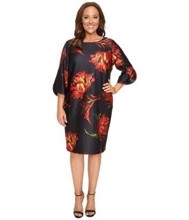 Christin Michaels Plus Size Jeane Floral Print 3/4 Sleeve Dress