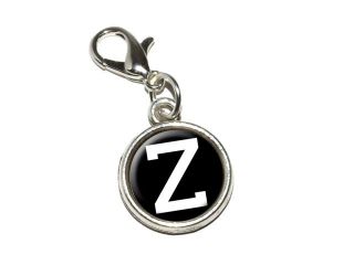 Letter Z Initial Black White Antiqued Bracelet Pendant Zipper Pull Charm with Lobster Clasp   Jewelry & Beading