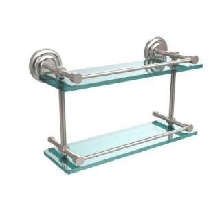 Allied Brass Que New 16 in. W x 16 in. L Double Glass Shelf with Gallery Rail in Satin Nickel QN 2/16 GAL SN