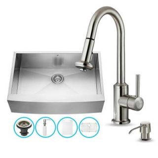 Vigo All in One Farmhouse Apron Front Stainless Steel 33 in. 0 Hole Single Bowl Kitchen Sink and Faucet Set VG15129