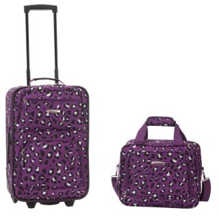 Rockland Deluxe Pink Leopard 2 piece Lightweight Carry on Luggage Set