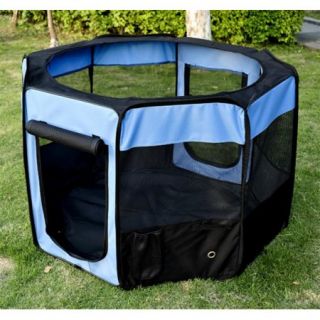 Pawhut Soft Sided Folding Pet Playpen Crate   Blue / Black