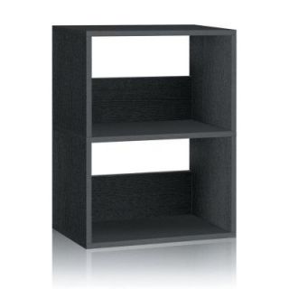Way Basics Duplex 2 Shelf Bookcase Storage Shelf in Black Wood Grain WB 2SR BK