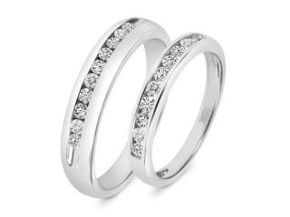 5/8 Carat T.W. Round Cut Diamond His And Hers Wedding Band Set 14K White Gold 