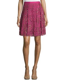 Michael Kors Collection High Waist Pleated Lace Skirt, Geranium