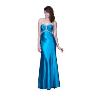 Womens Blue Satin Strapless Gown with Beaded Trim   17312926