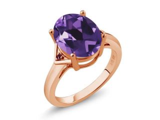 4.02 Ct Oval Purple Amethyst Red Rhodolite Garnet 18K Rose Gold Ring