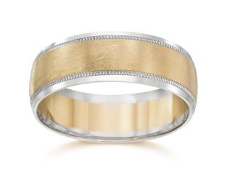 Mens 8mm 14k Gold Two Tone Brushed Wedding Ring Band