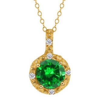 90 Ct Round Green Created Emerald 14K Yellow Gold Pendant